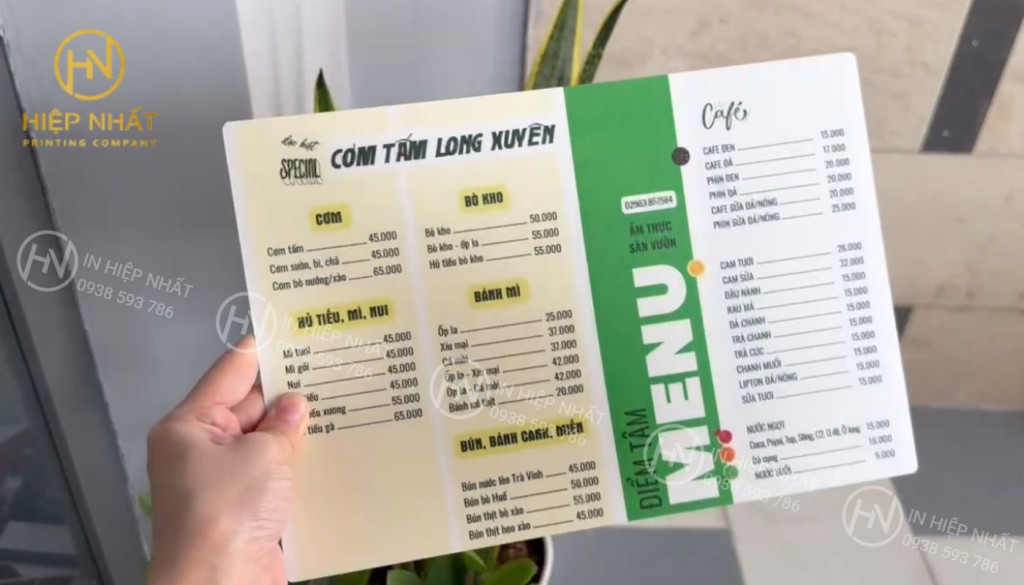 Mẫu in menu dạng bảng nhựa