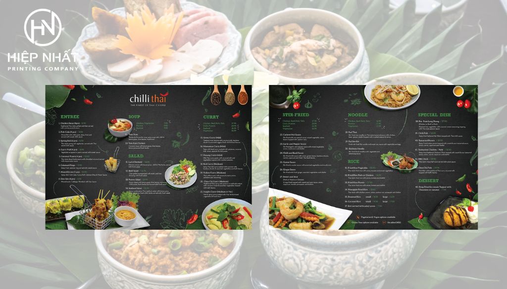 Mẫu menu quán Thái chuẩn văn hóa Thái Lan