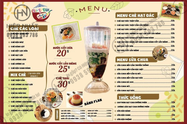 Menu quán chè theo yêu cầu tại In Hiệp Nhất