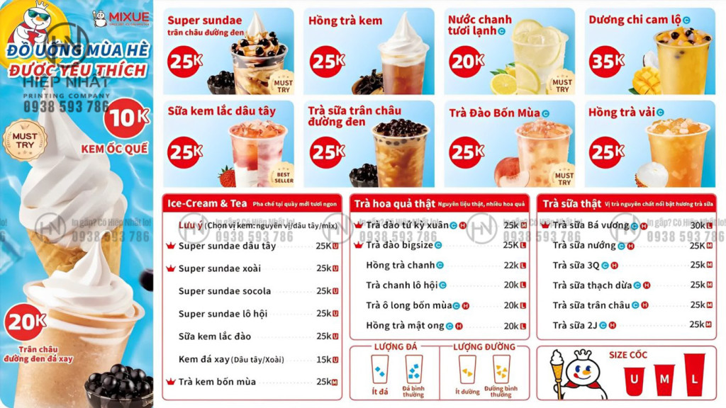 In Hiệp Nhất mang đến menu quán kem Mixue thu hút đa dạng khách hàng