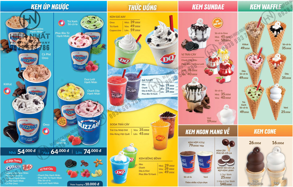 Menu quán kem tươi buzz kết hợp nhiều màu sắc tươi mới