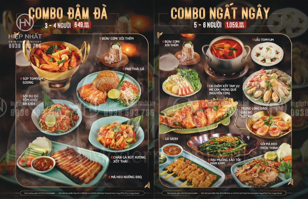 Mẫu menu quán thái nền đen với hình ảnh sắc nét