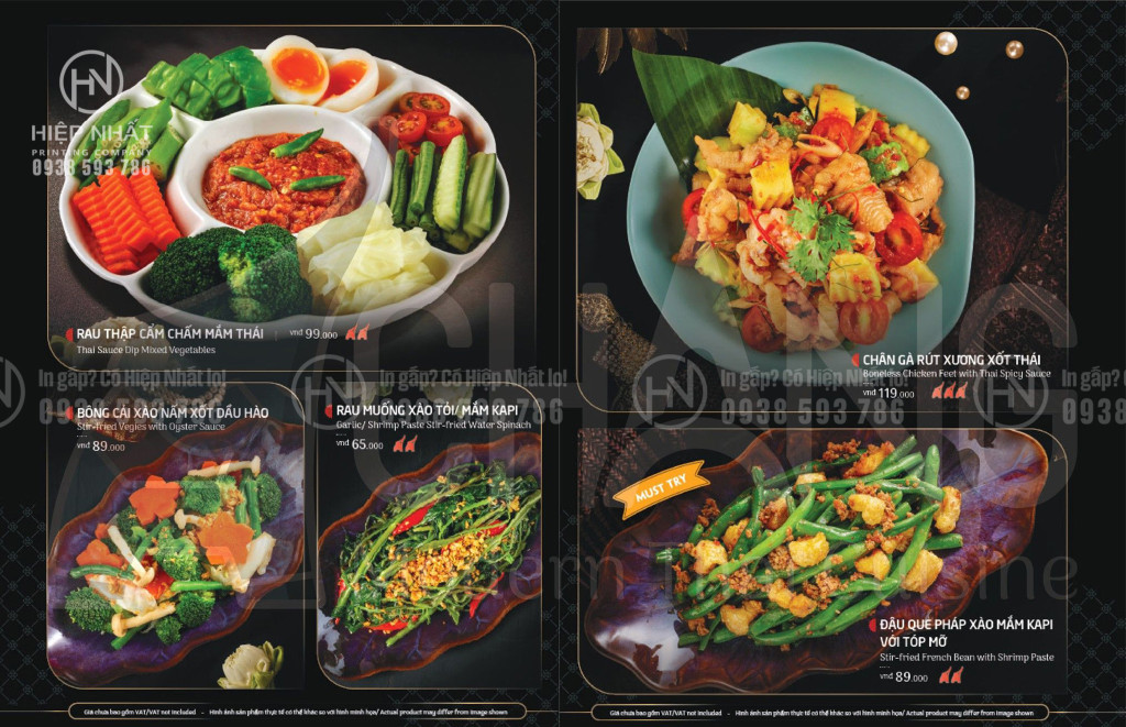 Mẫu menu quán Thái thanh đạm