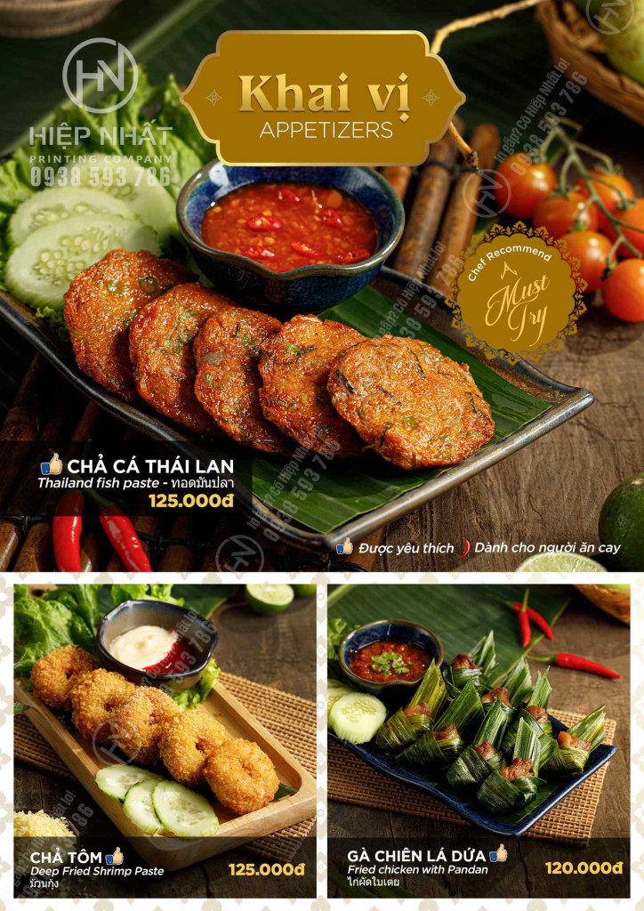 Mẫu menu quán Thái giới thiệu các món khai vị