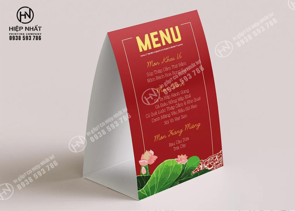 Mẫu in menu tiệc cưới nền đỏ đại diện cho ngày đặc biệt