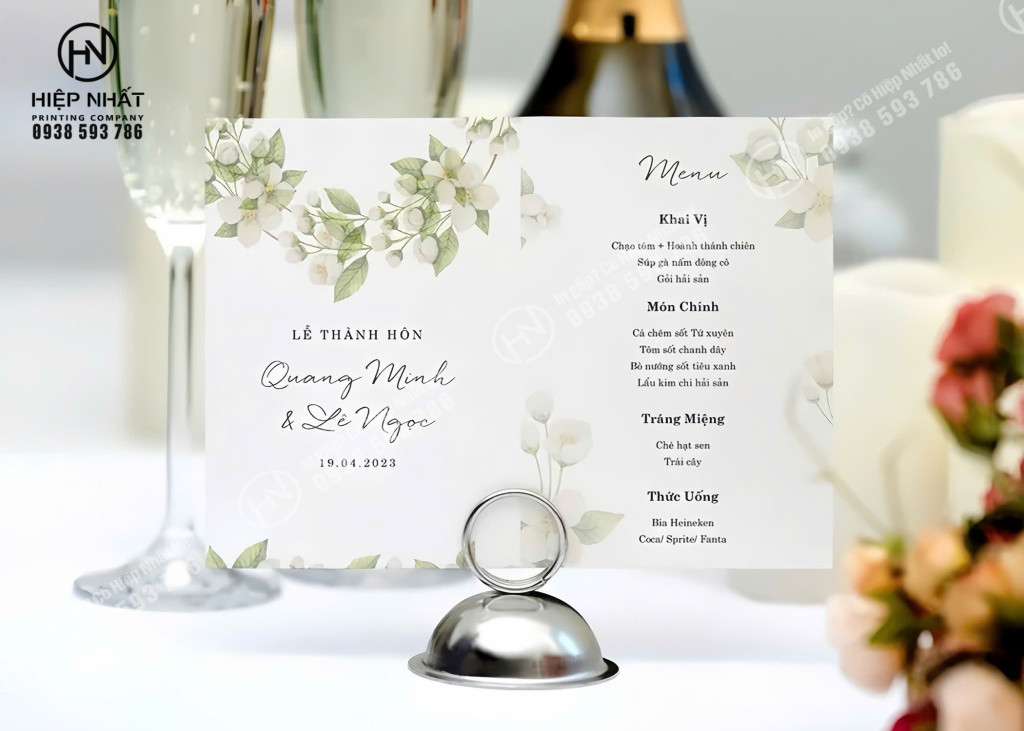 Mẫu thực đơn tiệc cưới để bàn hiện đại, độc đáo