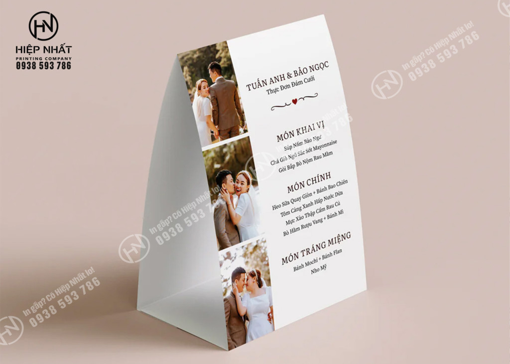 Mẫu menu tiệc cưới phông trắng tinh tế