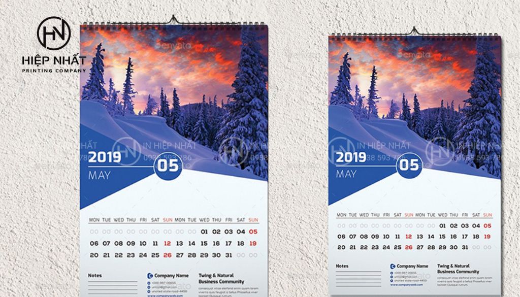 Mẫu lịch 13 tờ đơn giản