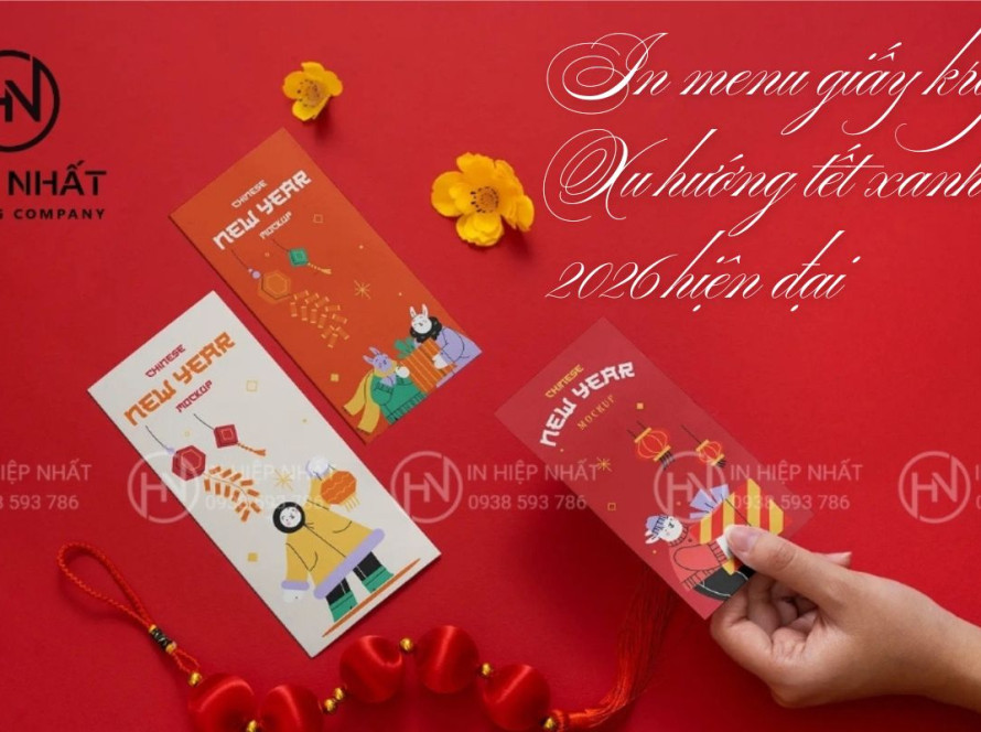 In menu giấy kraft Xu hướng tết xanh 2026 hiện đại