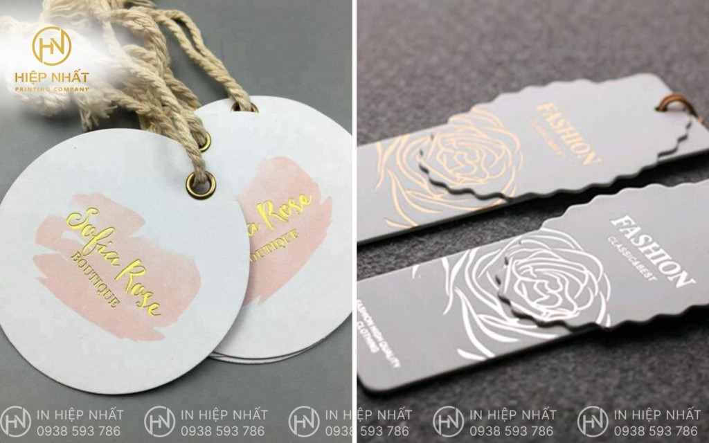 Ép kim trên name tag quần áo