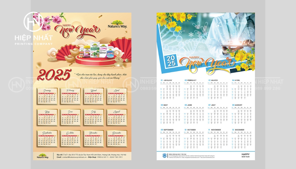 Mẫu lịch treo tường 1 tờ