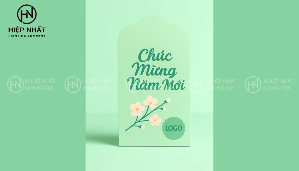 Mẫu bao lì xì chúc mừng năm mới màu xanh pastel