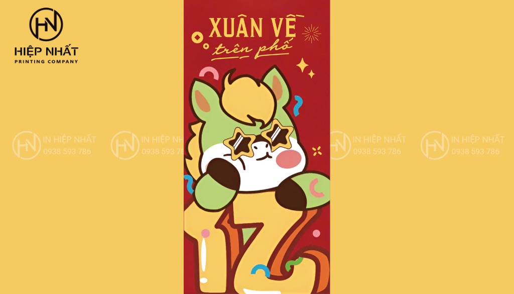 Mẫu bao lì xì hài hước xuân về trên phố mang sắc màu tươi vui của ngày Tết