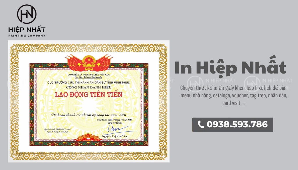 In ấn các mẫu giấy khen thưởng​ chất lượng tại In Hiệp Nhất