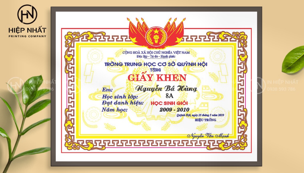 Mẫu giấy khen thưởng học sinh ghi nhận thành tích và khích lệ tinh thần học tập