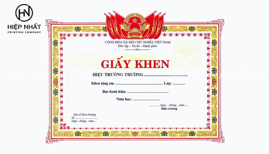 Mẫu giấy khen thưởng học sinh giỏi để ghi nhận thành tích học sinh 