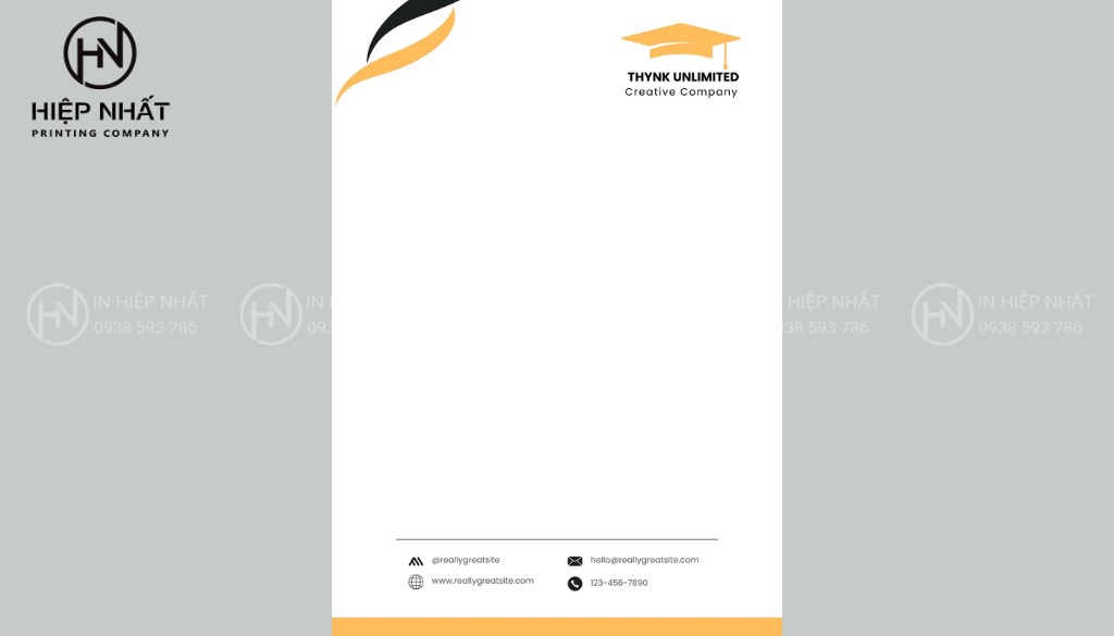 Mẫu giấy tiêu đề doanh nghiệp hiện đại với 2 màu trắng-xám, điểm nhấn vàng cam