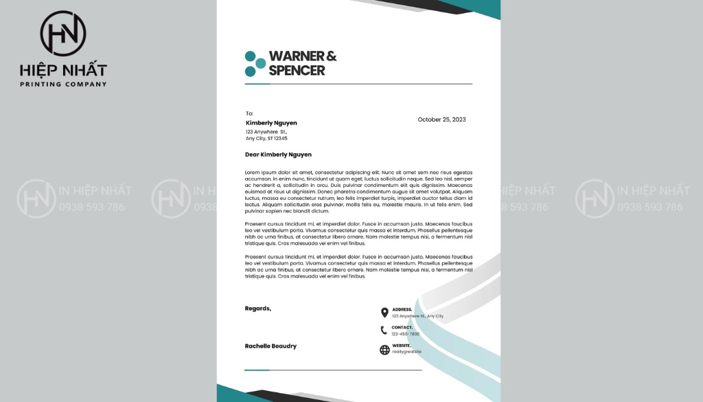 Giấy tiêu đề doanh nghiệp xanh ngọc - đen, bố cục rõ ràng, thống nhất