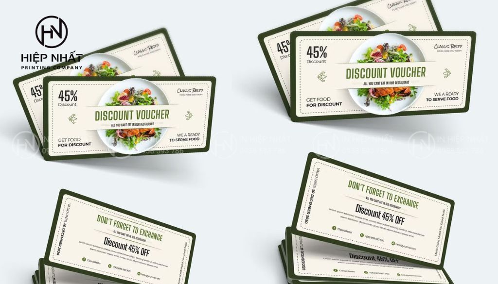 Voucher gập ba sáng tạo, hiển thị thông tin và hình ảnh bắt mắt