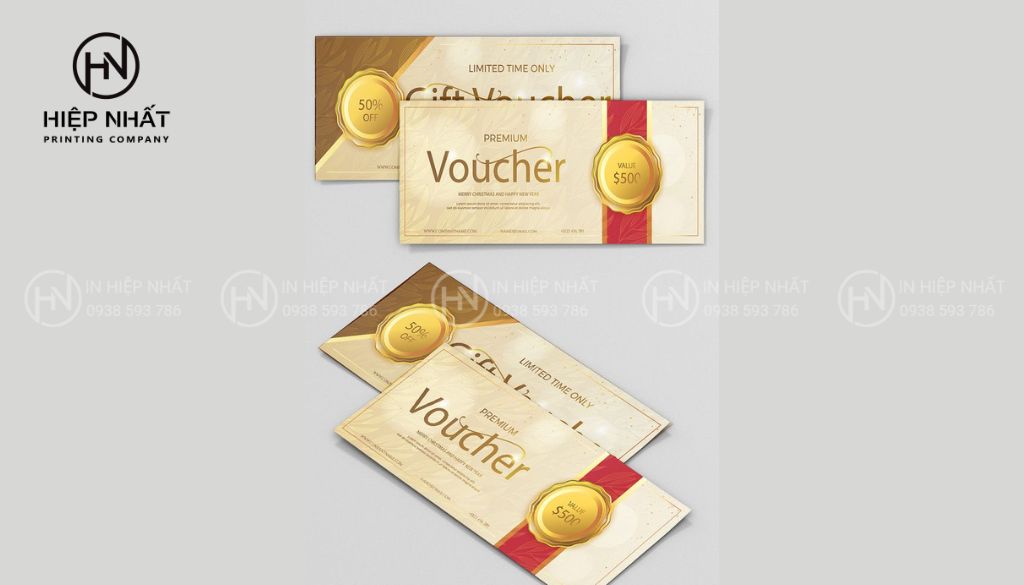 Voucher nhà hàng cao cấp kết hợp hiệu ứng ép kim tạo điểm nhấn sang trọng