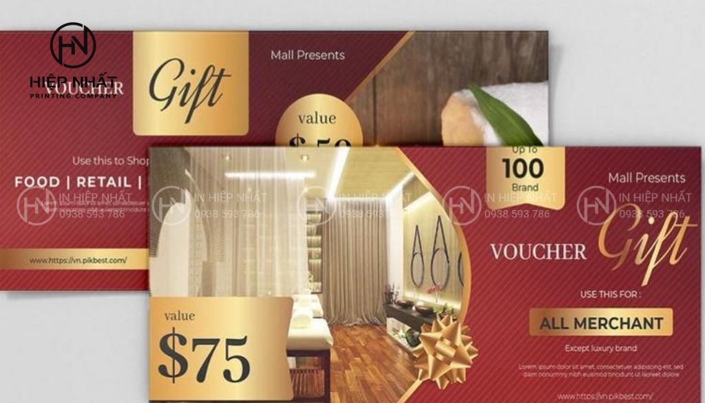 Mẫu voucher giảm giá nhà hàng đỏ rực mang không khí lễ hội