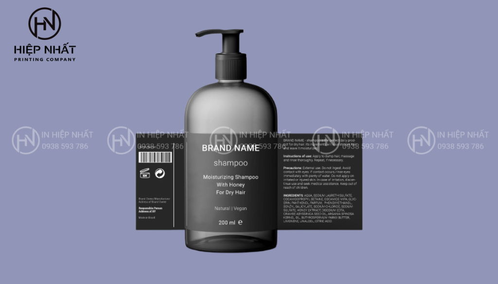 Tem nhãn đen nhám, tinh tế tôn lên chất lượng sản phẩm shampoo dưỡng 