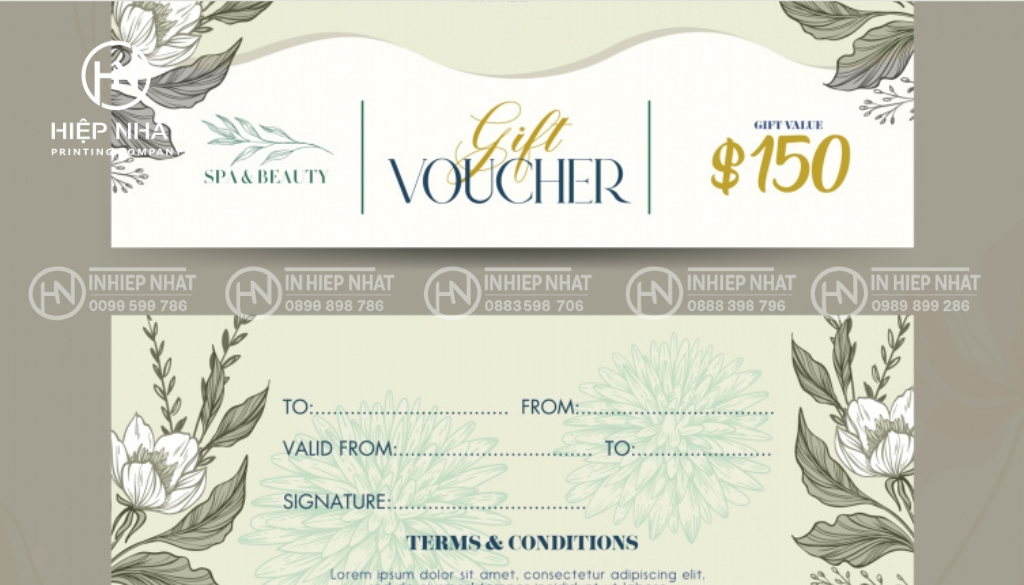 Chủ đề thiên nhiên: hoa lá + nền pastel – voucher quà tặng spa nữ