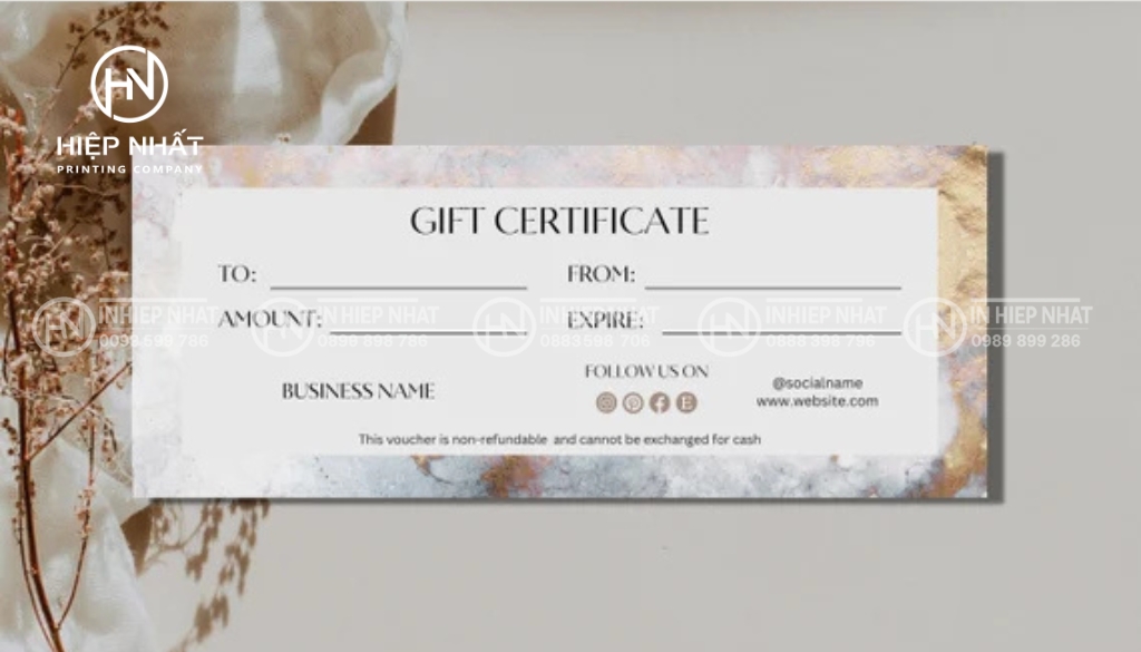 Nền trắng gạch rose-gold nhẹ nhàng – voucher thuận tiện làm quà tặng