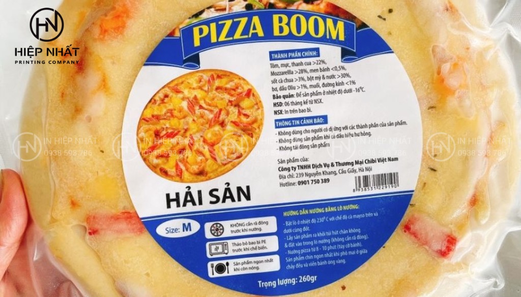 Tem dán lên bánh pizza, đầy đủ thông tin và an toàn cho người dùng