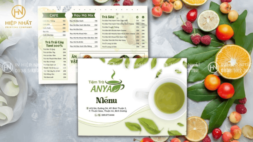 Mẫu in menu quán trà sữa với tone màu tươi sáng trẻ trung