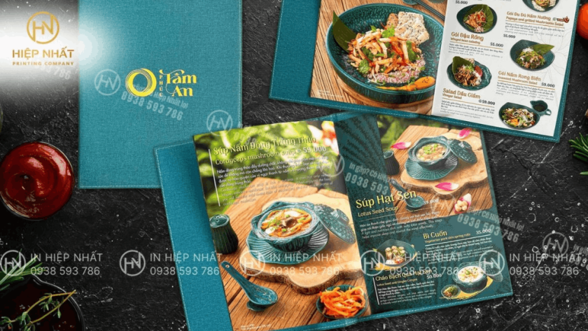 Menu bìa da tinh tế, sang trọng cho quán chay