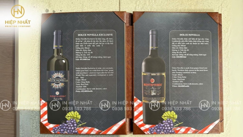 Menu chất liệu bìa da cap cấp, sang trọng cho hầm rượu, nhà hàng luxury