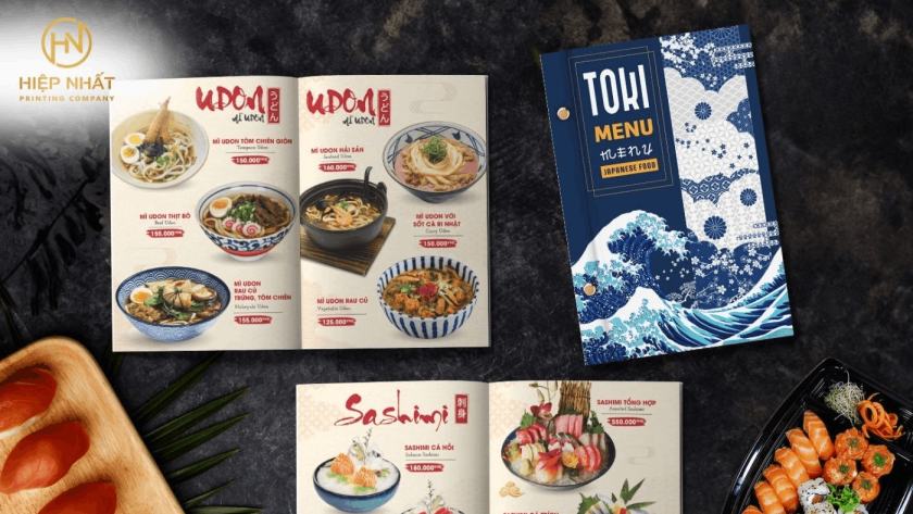 Menu cuốn bìa cứng gáy ốc cho nhà hàng Nhật Bản
