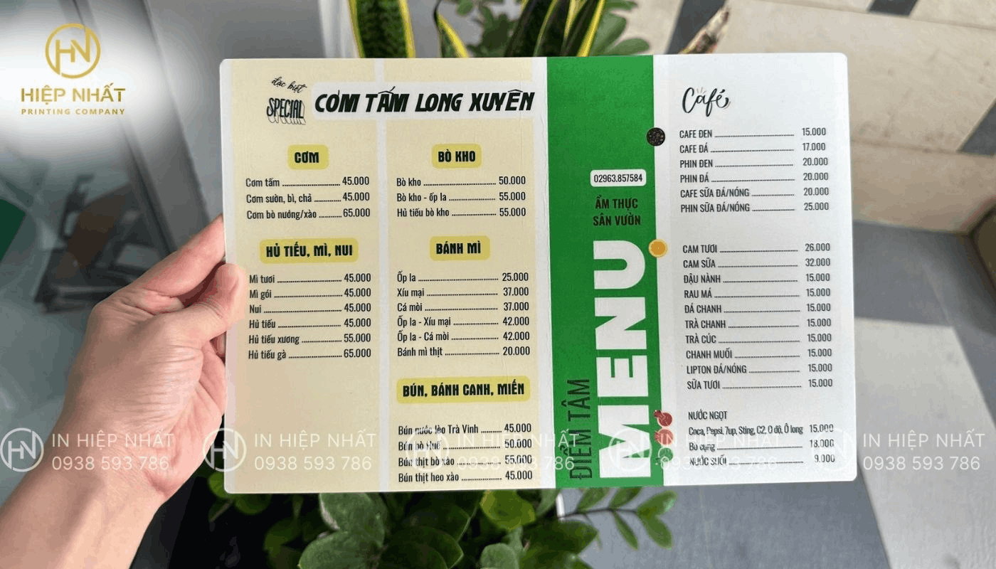 Menu nhựa pvc cho quán ăn đơn giản, hiện đại