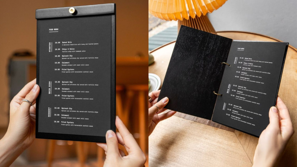Menu nền đen chữ trắng thiết kế tối giản cao cấp