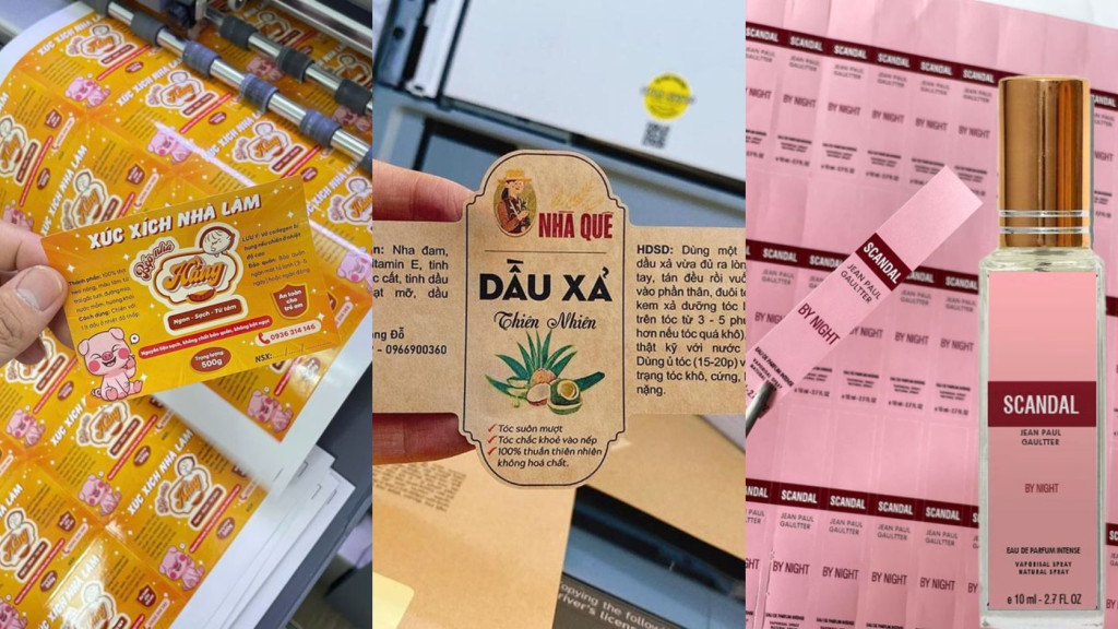 Tem tròn, vuông, chữ nhật, oval và bế theo hình logo